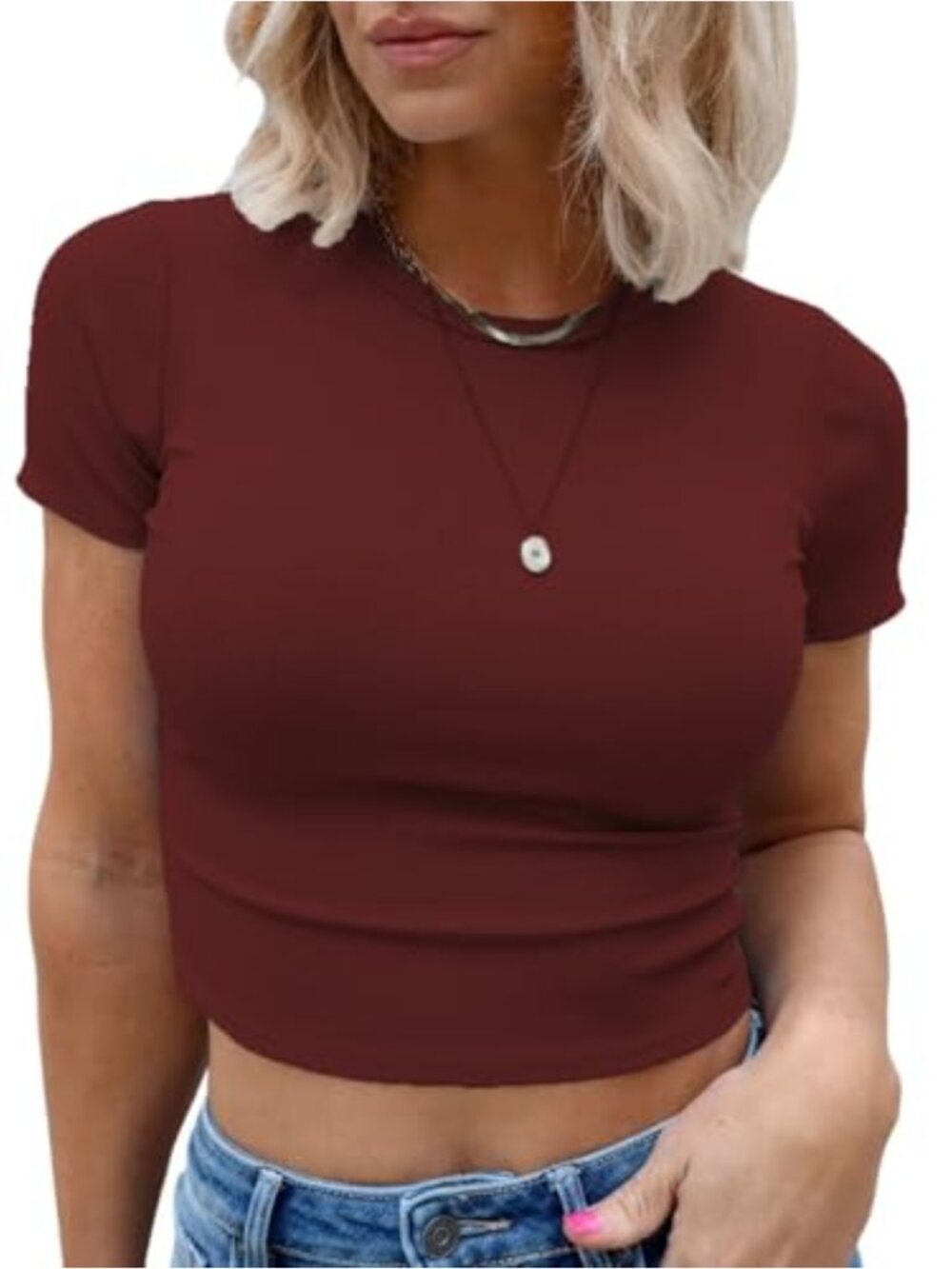 Rib Knit Crop Top Short Sleeve Slim Fit Y2k Basic